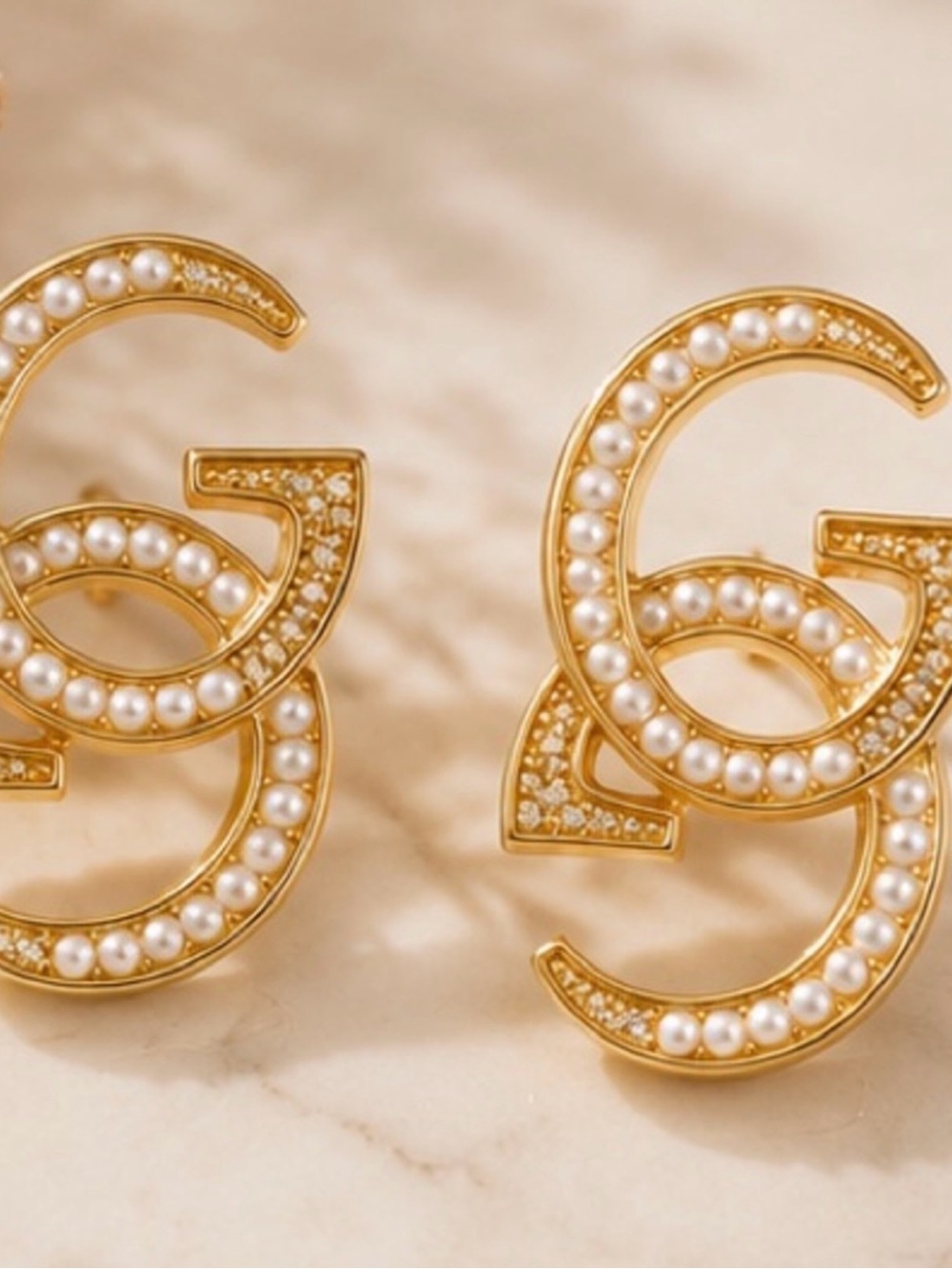 Designer Inspired Gold Crystal Circle Drop Earrings with G Accentt